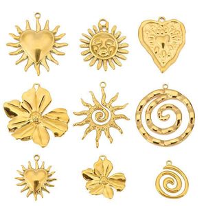 Vente en gros d'accessoires de bijoux en acier inoxydable : pendentifs en forme de spirale anti-moustiques, visage soleil, fleur, cœur, pour boucles d'oreilles et colliers DIY - Product Image 2