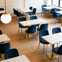 Ensemble de chaises de salle à manger en velours luxueux et table en marbre pour 2/4 personnes, mobilier commercial pour restaurant, café, bistrot