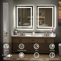 Miroir de salle de bain LED rectangulaire moderne avec rétroéclairage 3 couleurs, interrupteur tactile, fonction anti-buée et mémoire, sans cadre