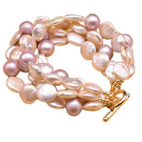 Bracelet à breloques vintage plaqué or 18 carats avec perle baroque blanche d'eau douce AAAA, lien mobile et perle forgée, unisexe, pour voyage