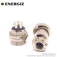Conector de Aviación Macho y Hembra EnerGiz Electronics GX20, Orientación Recta, 5 Pines, Aleación de Zinc, Niquelado, Soldadura, Negro