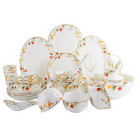 Service de table en porcelaine fine, motif végétal, compatible micro-ondes, style pastoral chinois, bols, assiettes et plats