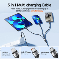 Câble de charge USB tressé en nylon rapide 3 en 1, cordon de charge multi-téléphones avec ports Type C et Micro L pour téléphones portables