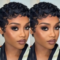 Perruque Courte Ondulée Pixie en Cheveux Humains Remy Chioma, Faite à la Machine, Sans Lacet, Vente en Gros