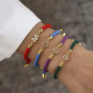 Groothandel Handgemaakte Verstelbare Touw Gevlochten Armband Paar Kristal A-Z Beginletter Vriendschap Armband Voor Vrouwen Cadeau