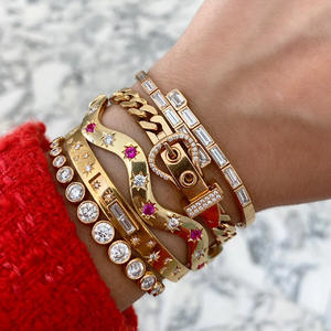 해피 뷰티 방수 저자 극성 보석 18k 금도금 황동 다채로운 지르코니아 레인보우 웨이브 커프 팔찌 팔찌 - Product Image 3