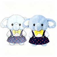 Peluche d'éléphant moelleuse avec chemise blanche douce, nœud papillon jaune assorti et jupe bleu foncé – Adorable peluche d'éléphant en peluche
