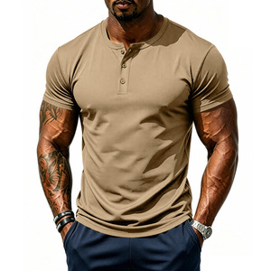 T-shirt Henley da uomo estiva casual, traspirante e ad asciugatura rapida, in tessuto traforato, a basso costo e ad alto volume per il commercio estero - Product Image 4
