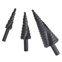 Lot de 3 forets étagés HSS métriques à cannelures spirales 4-12 4-20 4-32mm, noirs, à queue conique triangulaire, pour perçage métal et bois