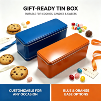 Boîte en métal rectangulaire recyclable imprimée sur mesure pour le stockage de gâteaux, boîte en métal de qualité alimentaire avec logo personnalisé pour l'emballage de biscuits