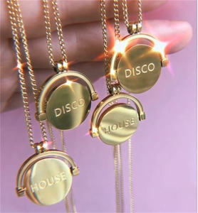 Collar con Colgante Giratorio de Moneda con Grabado Personalizado de <span class=keywords><strong>Blessed</strong></span> Disco House, para Aliviar el Estrés, Chapado en Oro, Joyería de Acero Inoxidable - Product Image 4