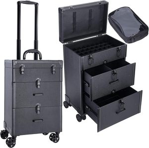 Professional Cosmetic Trolley Large Storage <b>Case</b> with Drawer <b>Makeup</b> Pouch Leather <b>Makeup</b> Rolling <b>Case</b> Manicure Storage Organizer - Product Image 1