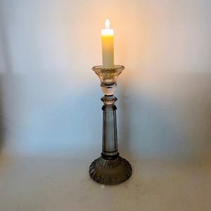 손으로 불어 유리 테이퍼 캔들 홀더 세트 2 골동품 프레스 유리 촛대 유리 가정 장식 - Product Image 4