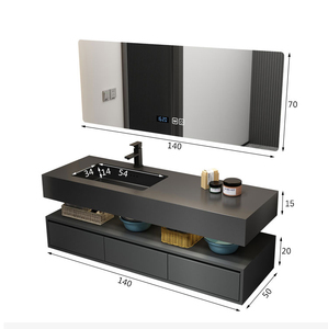 Mueble de Baño de Pizarra con Lavabo Individual, Mueble Flotante con Espejo, Moderno, Montado en la Pared, Negro Mate, para Hotel, <span class=keywords><strong>SIMU</strong></span>, 3 Años de Garantía - Product Image 5