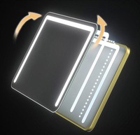Miroir de coiffeuse moderne en verre noir avec éclairage LED, contrôle intelligent, intensité réglable, rotation à 360°, personnalisable pour le maquillage