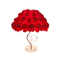 JACKSUN Lampe de Table Fleurs Roses Bouton Poussoir Lumière de Chevet Décor de Mariage Lampe de Bureau Fleur