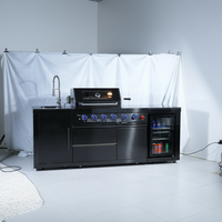 Cuisine mobile professionnelle, fabrication directe en usine, barbecue extérieur robuste à 4 brûleurs, noir, SUS304, cuisine extérieure avec réfrigérateur