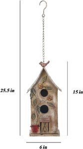 Antiek, verweerde metalen vogelhuisjes voor buiten, handgemaakt tuindecoratie met dubbele opening en bloemmotieven. - Product Image 2