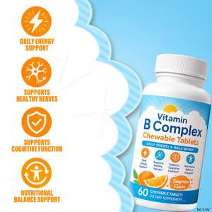 Tabletas Masticables de <span class=keywords><strong>Complejo</strong></span> Vitamínico <span class=keywords><strong>B</strong></span> con Sabor a Tangerina, Energía Diaria, Función Nerviosa y Cognitiva, y Apoyo al Equilibrio Nutricional - Product Image 4