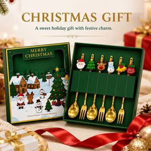 Coffret Cadeau de Noël Créatif Horeca – Ensemble de <span class=keywords><strong>Couverts</strong></span> en Acier Inoxydable Effet Miroir Écologique avec Pendentif Dessin Animé Doré et Argenté - Product Image 2