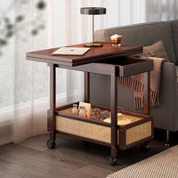 Mesa de Centro Multifuncional Plegable y Giratoria de Madera Maciza, Organizador de Almacenamiento, Estilo Medieval, Muebles de Bambú para Sala de Estar