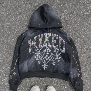 Personnalisé Vintage Hommes Coton Zip-Up Surdimensionné Gaufré Tricot Lavé À L'acide Strass 100% Coton Culture Solide À Capuche Pour Hommes - Product Image 1