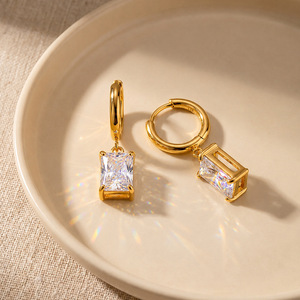 Pendientes Colgantes Rectangulares Brillantes de Circonita Cúbica Transparente, Acero Inoxidable 316, Antideslustre, Elegantes - Product Image 6