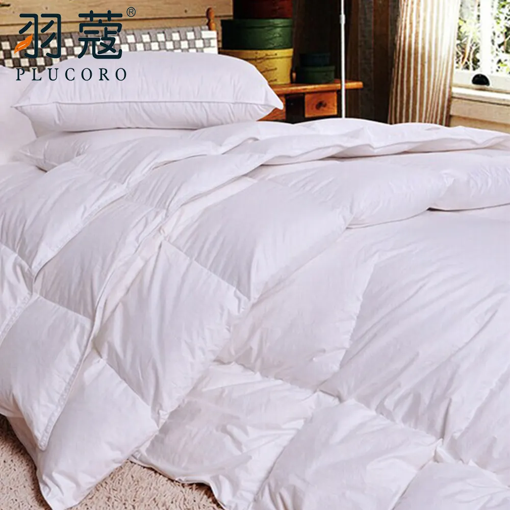 Wholesale Hotel White Plain Goose Feather Quilt Bed Duvet Set