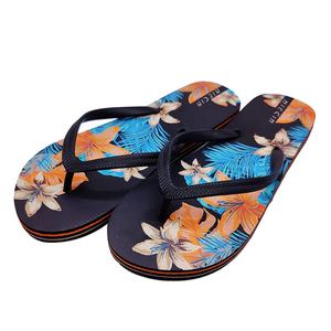 Chanclas Personalizadas con Logotipo de Marca para Mujer, Sandalias de Playa con Estampado Floral Naranja y Azul, Sandalias de Verano Duraderas de Goma PE, OEM ODM al por Mayor - Product Image 1