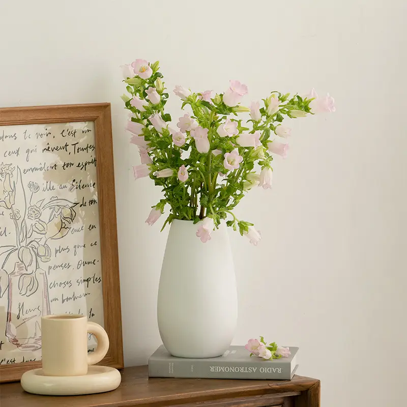 Keramik kreatif Nordik putih dihiasi bunga kering vas bunga meja ruang tamu rangkaian bunga