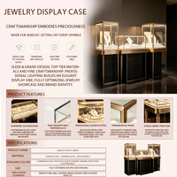Vitrine à bijoux en verre éclairée par LED avec dimensions personnalisables, durable et facile à nettoyer pour les boutiques de détail et les centres commerciaux de luxe