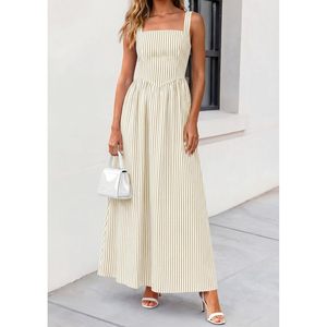 Vestido Maxi de Verano para Mujer FOXA, Vestido de Playa con Rayas, Cuello Cuadrado, Corte en A, Cintura Imperio, Transpirable y Largo - Product Image 6