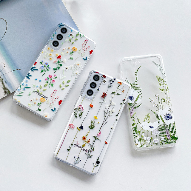 Customized Printing Vine Dried Flower Floral Clear Mobile Phone Case  Soft TPU Protective Case for Samsung S23 Ultra