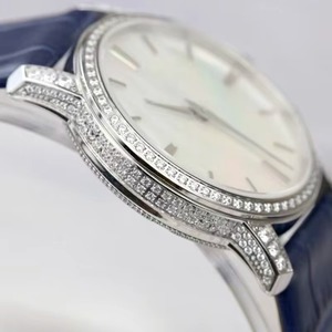 Custom Limited Edition Automatic Gear Diamond <b>Set</b> <b>Watch</b> Silver Case Blue Leather Strap Men High End Luxury Timepiece - Product Image 5