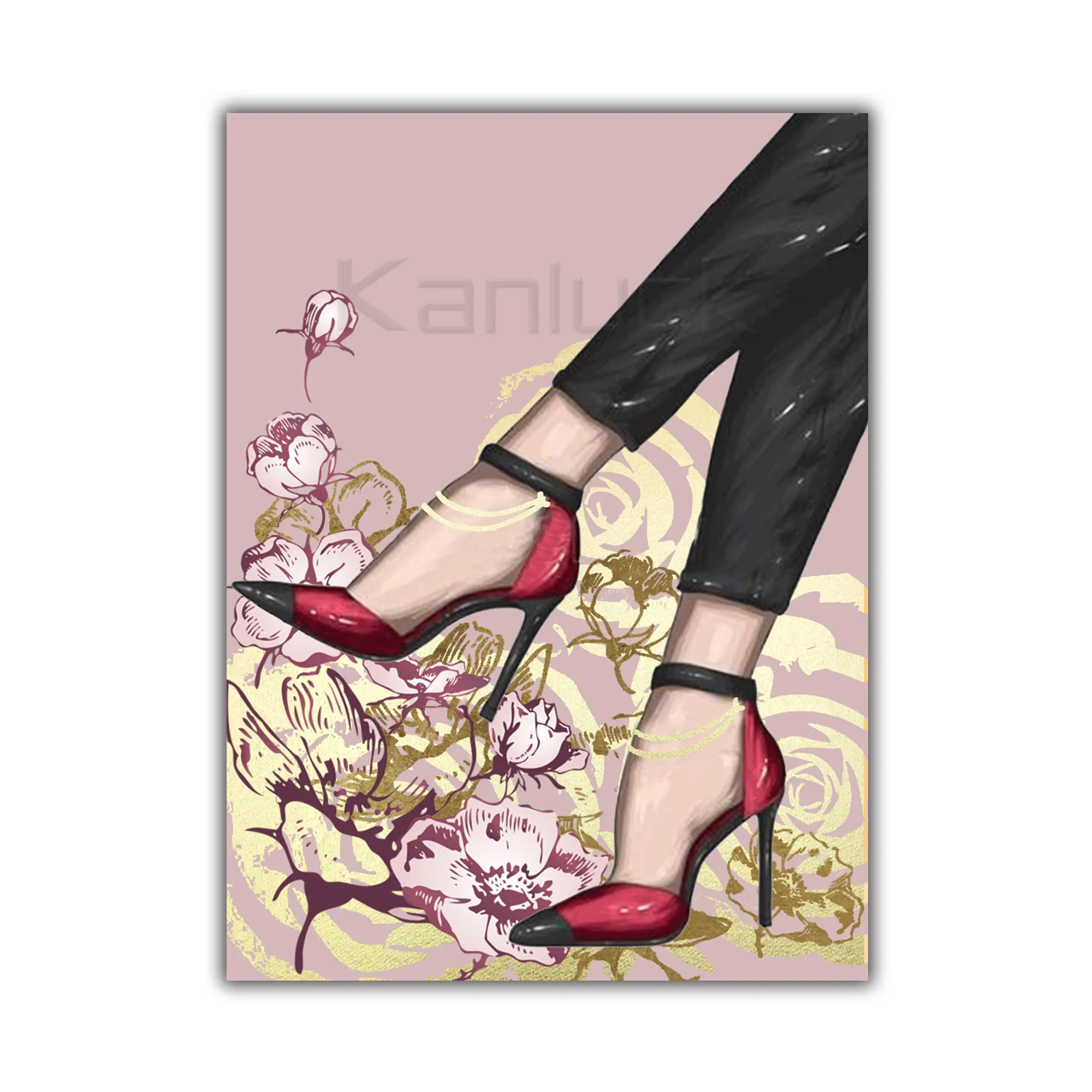 Modern Beauty Girl with Pink High Heels Wall Art fashion pictures and posters print on canvas For home Living room decoration
