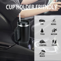 Vaso Térmico de Acero Inoxidable de Doble Pared de 40oz con Logotipo Personalizado H2.0, Taza de Viaje para Cerveza y Café con Asa y Pajita