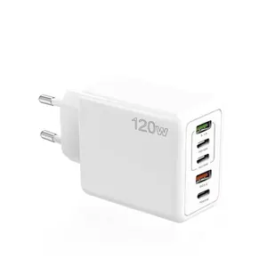 Adaptor Multi Port 3PD + 2USB Kepala pengisi daya ponsel, colokan pengisi daya dinding cepat 120W Tipe C EU UK standar AS