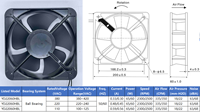 Ventilateur de refroidissement AC OEM/ODM 20060 200*200*60mm 110/220/380V, cadre en aluminium étanche, double roulement à billes, ventilateur axial sans balais
