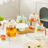 Carafe en verre et plastique KOSEDA de 2200 ml, grande capacité, avec couvercle, théière, bouilloire, pour boissons chaudes/froides, résistante à la chaleur, design moderne, pour les entreprises