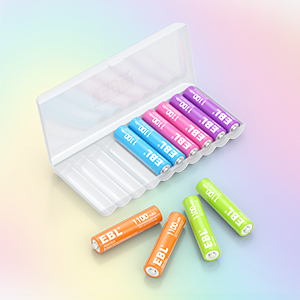 แบตเตอรี่ EBL AA แบบชาร์จได้ แพ็ค 10 ก้อน 1100mAh Ni-MH แบตเตอรี่แบบชาร์จไว้ล่วงหน้า 5 สี บรรจุกล่อง - Product Image 6