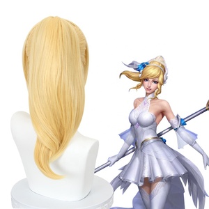 Vente en gros de League of Legends LOL GameWig <span class=keywords><strong>Cosplay</strong></span> 45cm cheveux blonds bouclés mi-longs Peluca perruques synthétiques queue de cheval Anime - Product Image 4
