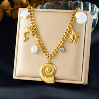Collier en gros en acier inoxydable à maillons, style océan, avec pendentifs coquillages et fruits, pour la création de bijoux DIY