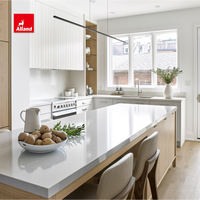 Armoire de cuisine en bois plaqué laqué mat sans poignée, prix avantageux, avec îlot central, porte plate en shiplap, Alland