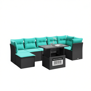 Set Divano da Esterno Wozhie in Rattan a 8 Pezzi, Mobili da Giardino in Polyrattan Nero con Cuscini, Design Contemporaneo - Product Image 1