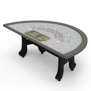 YH 86英寸实木半圆专业级黑杰克桌，带金色发牌托盘和定制徽标 - Product Image 4
