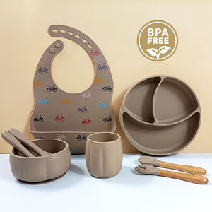 Vente directe usine : Ensemble de vaisselle pour bébé en silicone sans BPA, comprenant une tasse anti-déversement, un bol à <span class=keywords><strong>soupe</strong></span> à ventouse et un bavoir réglable en taille - Product Image 2