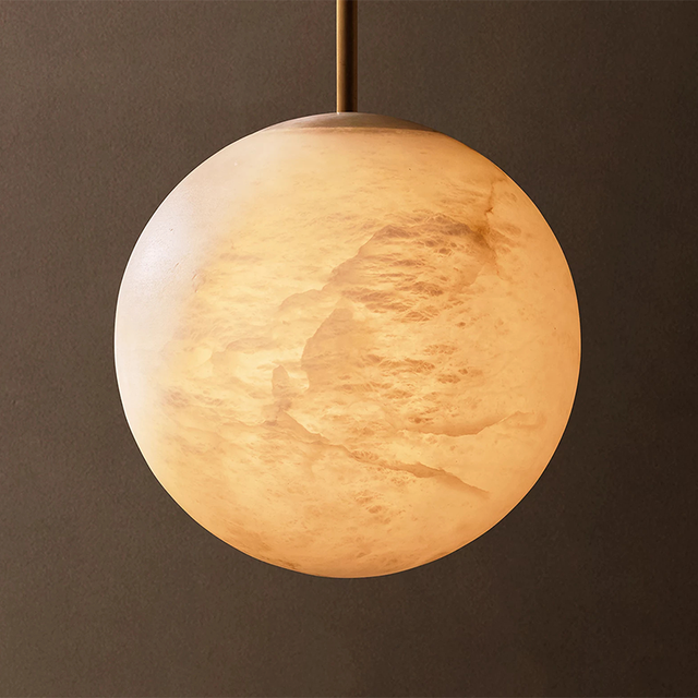 RHOEM Hand-Carved Alabaster Globe Pendant Alabaster Chandelier for Living Room Villa Bedroom Luxury Lighting Decoration Home