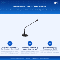 Microphone à condensateur filaire professionnel HKNC HG-D200 avec connecteur XLR, câble de données et alimentation fantôme 48V pour églises et salles de réunion