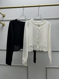 100%Cotton Knitted <strong>Cardigans</strong> 2025 Autumn Designer Fashion <strong>Lady</strong> Hollow Out Embroidery Patchwork Long Sleeve <strong>White</strong> Black <strong>Cardigans</strong> - Product Image 6