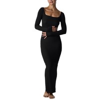 Nouvelle robe longue côtelée pour femme avec contrôle du ventre, bretelles intégrées et antidérapante